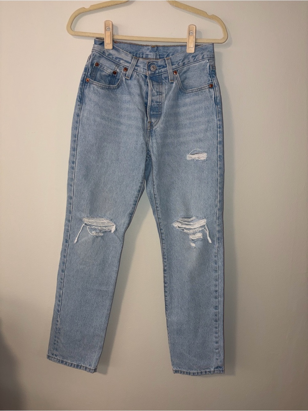 Levi’s 501 Light Wash Distressed Straight Leg Jeans